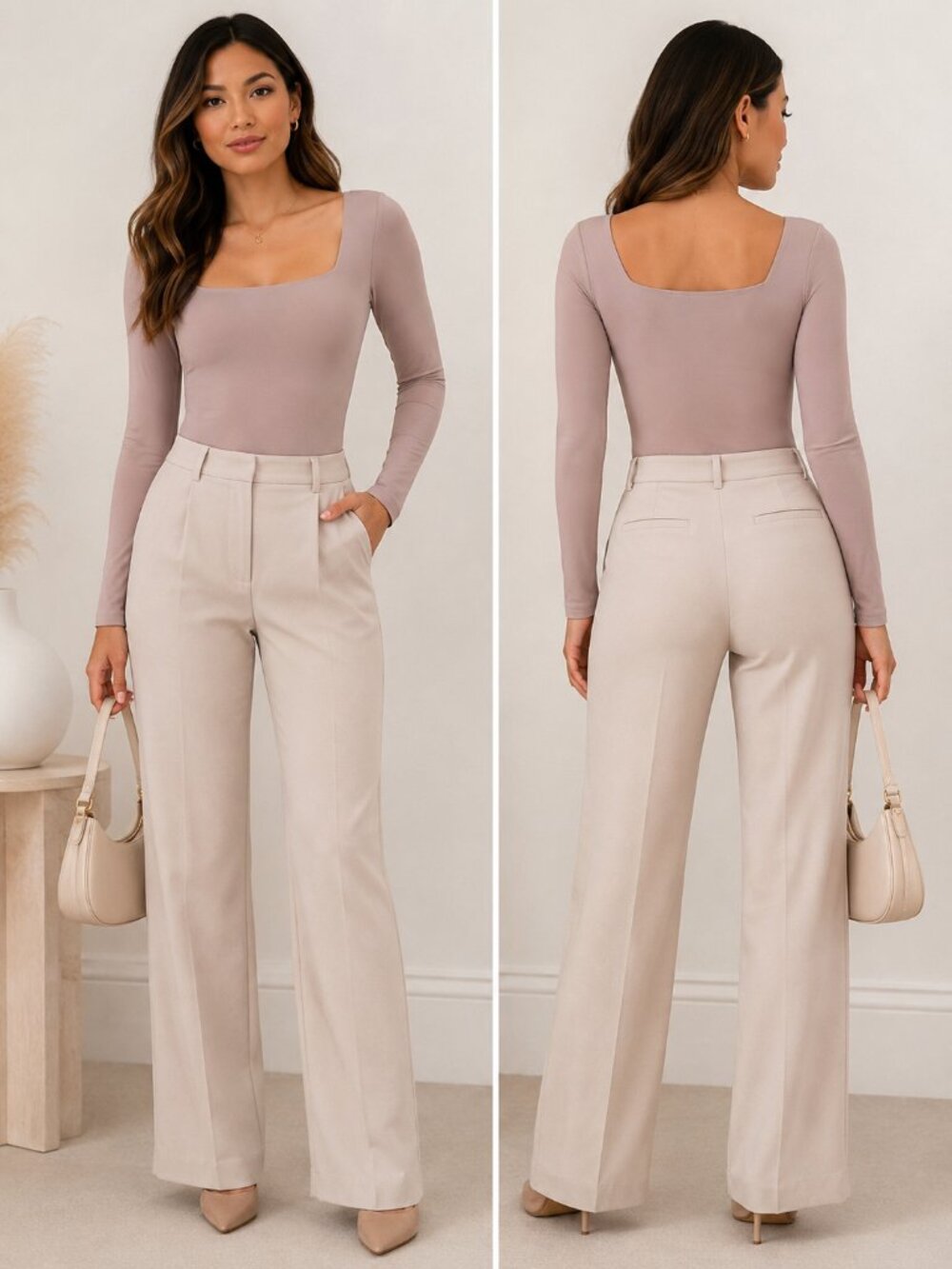 Babaton Aritzia Contour Square Neck Long Sleeve Bodysuit Taupe Blush M
